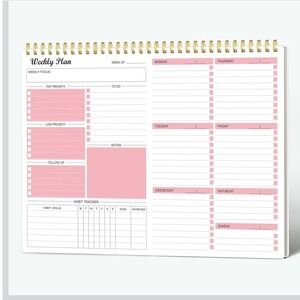 Undated Weekly Planner Pad Spiral Habit Tracker Priority To Do List Pink White